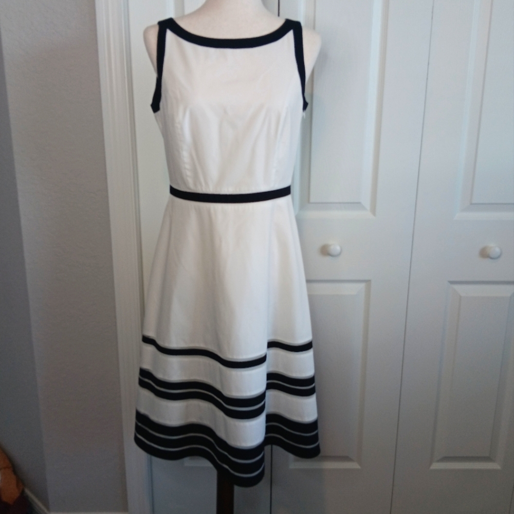Ann Taylor White Dress with Black Trim